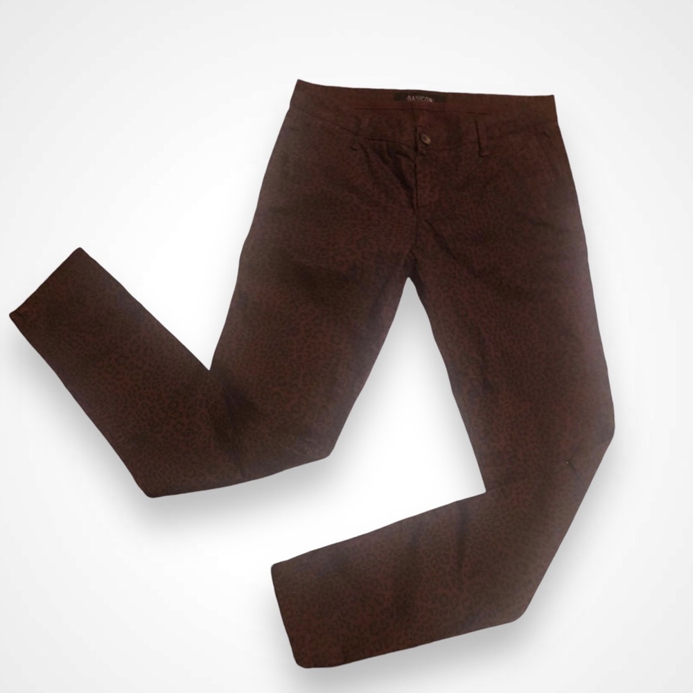 Maroon Black Leopard Cheetah Animal Print Low Rise Stretch Denim Jeans Basicon